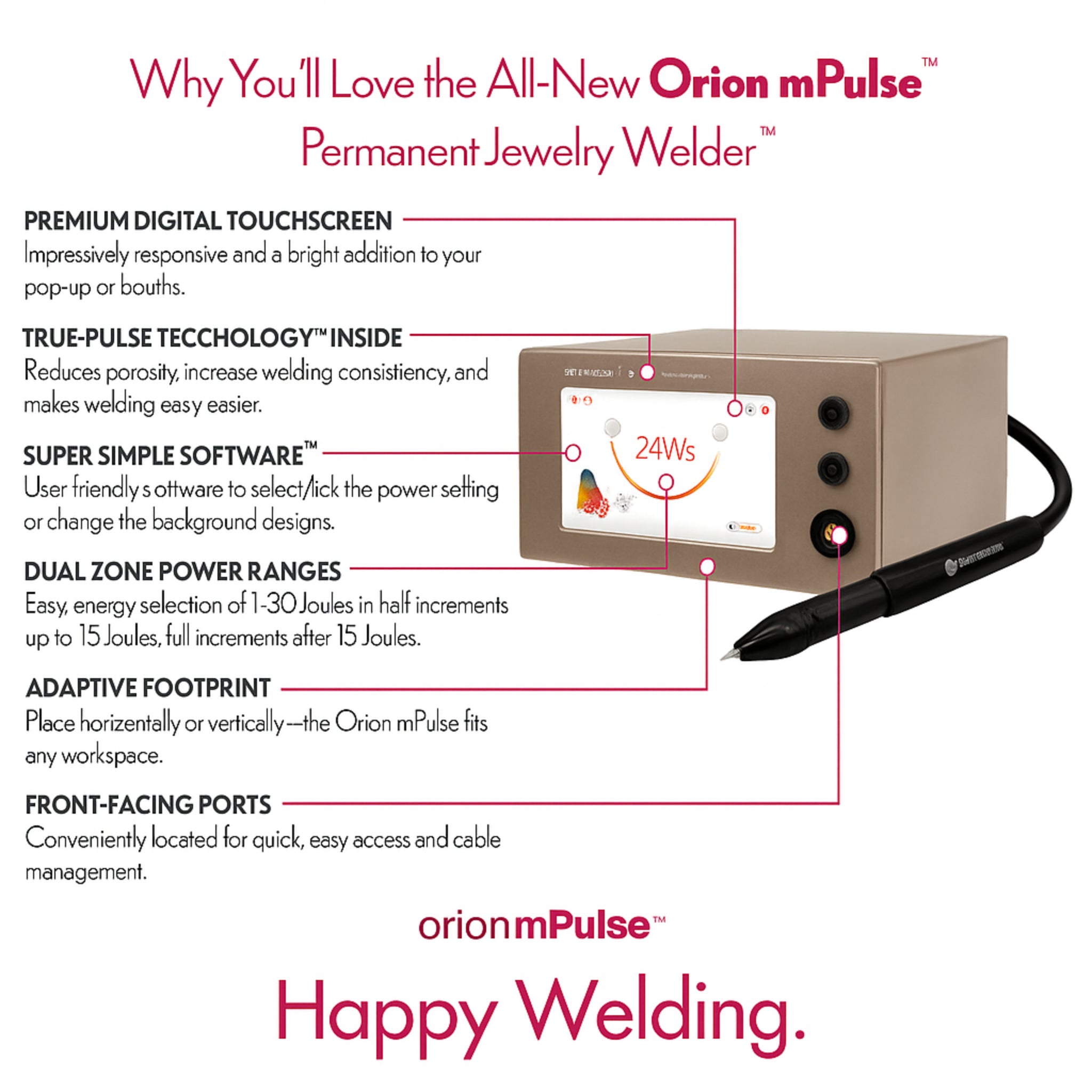 Platinum Permanent Jewelry Starter Kit with a Black Stylus and Orion mPulse®