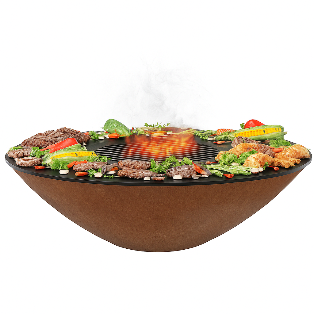 Arteflame Classic 40″ — Fire Pit with Cooktop (CORTEN Bowl; Short Round / Short Euro / Built-In No Base)