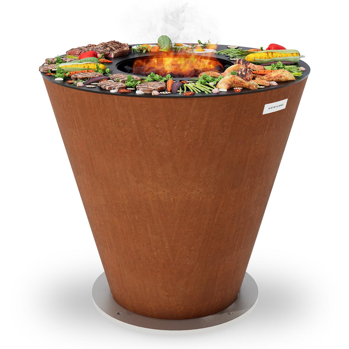 Arteflame Park Series — One-Piece CORTEN Steel Park Grill (30″ / 40″) with Half Griddle + Half Grill