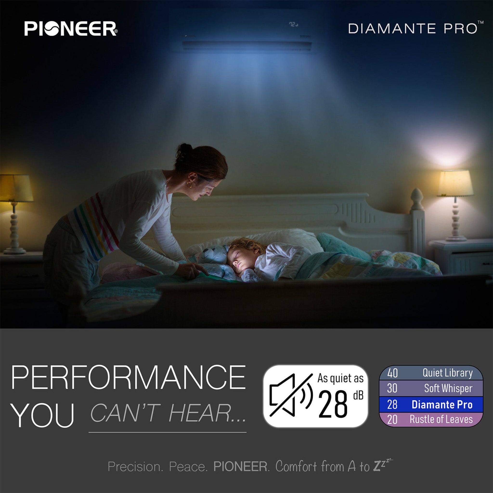 Pioneer® Diamante Pro™ 36,000 BTU 19 SEER2 230V High-Wall Ductless Mini-Split Air Conditioner Inverter Heat Pump with 16 Ft. Kit