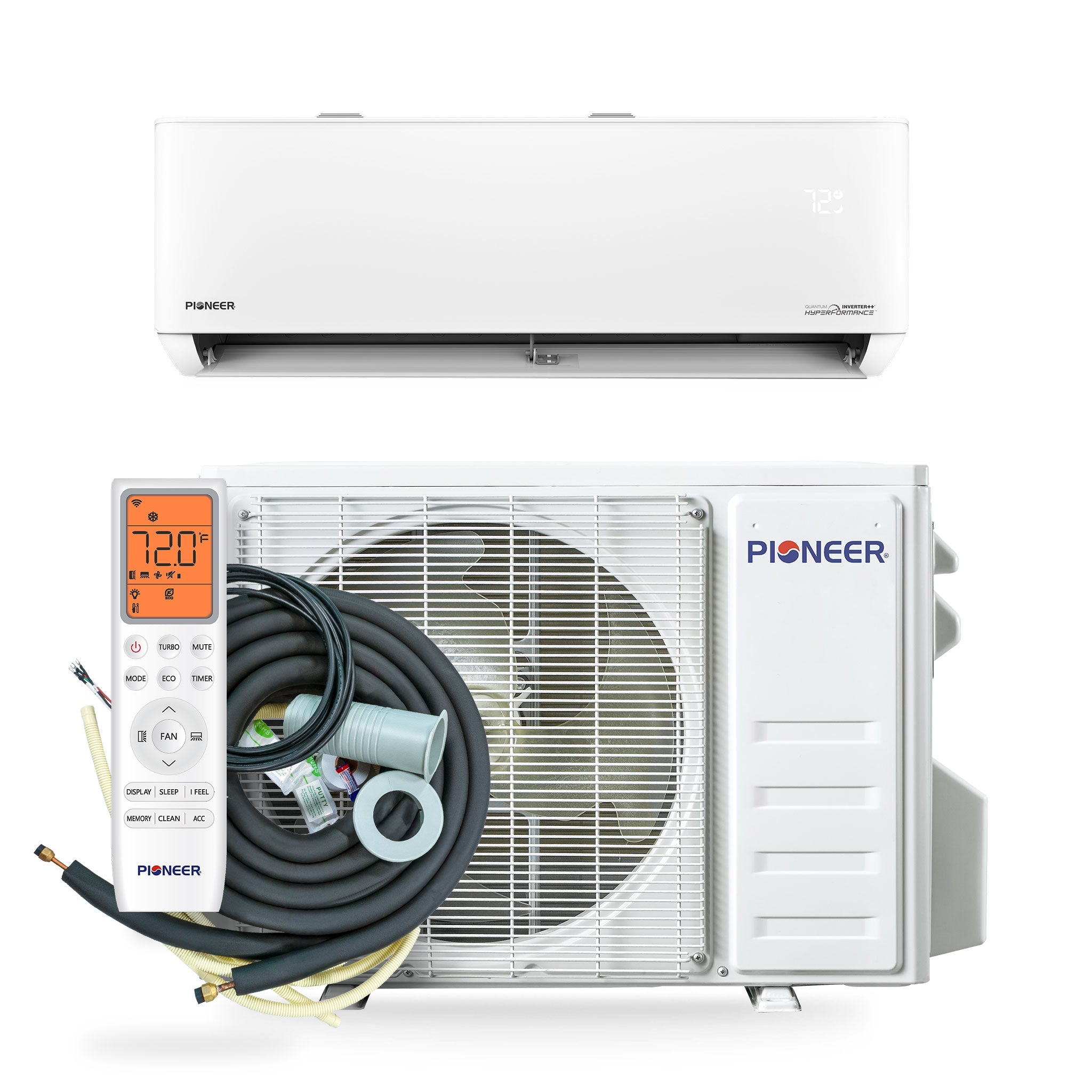Pioneer® Quantum Hyperformance™ 12,000 BTU 25 SEER2 230V High-Wall Ductless Energy-Star Mini-Split Air Conditioner Inverter Hyper Heat Pump Full Set