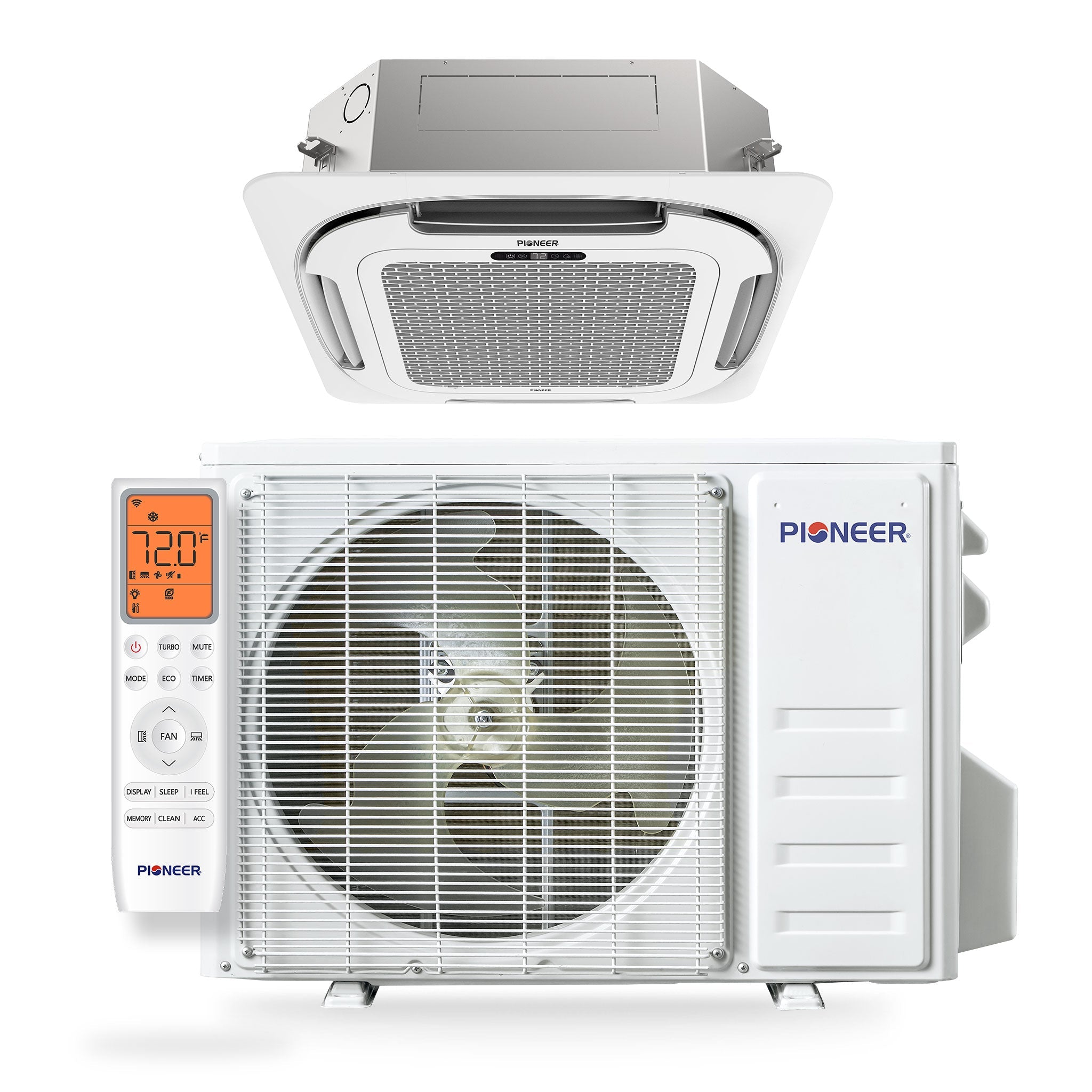 Pioneer® Quantum Ultra™ 12,000 BTU 22 SEER2 230V 8-Way Ceiling Cassette Ductless Mini-Split Air Conditioner Inverter Heat Pump Full Set
