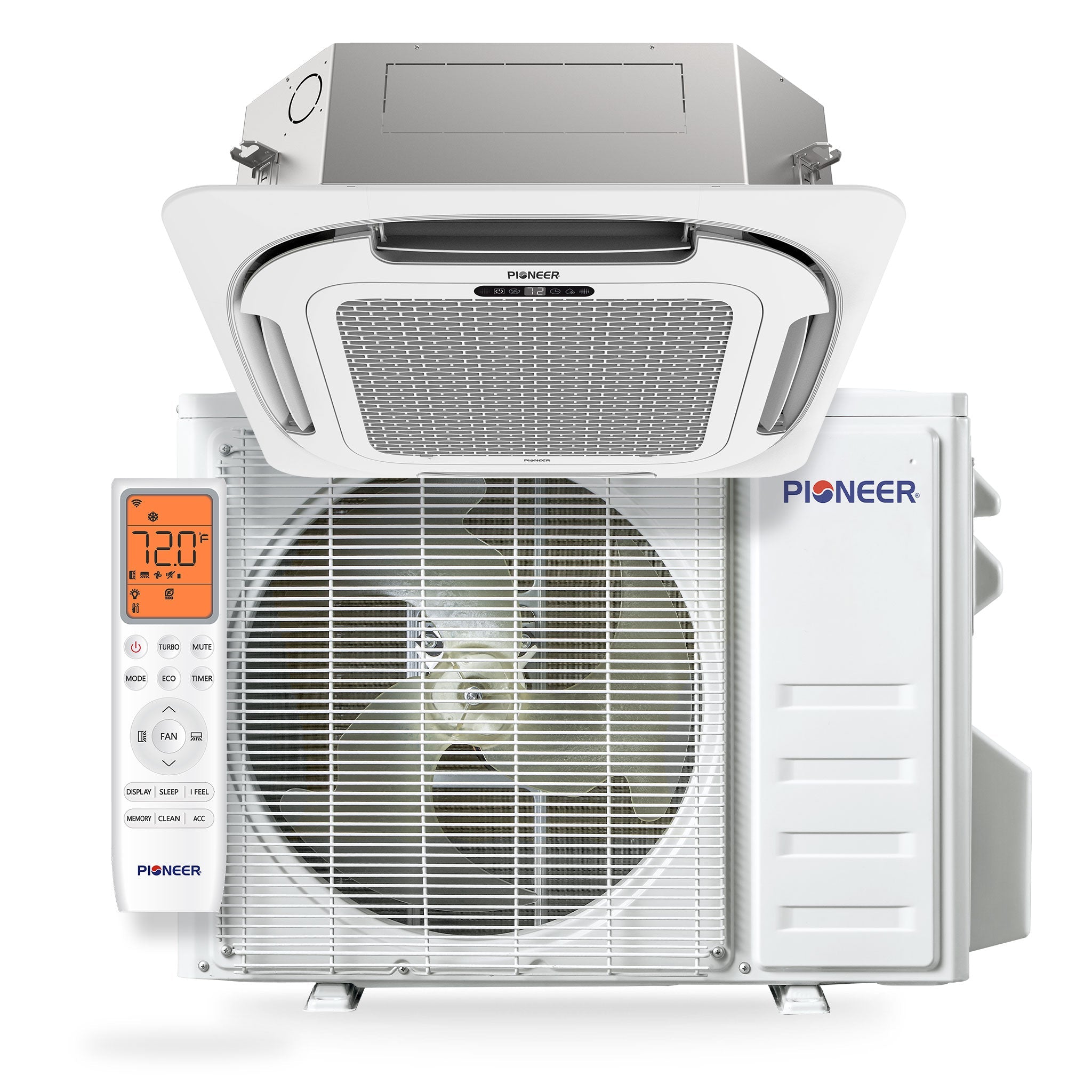 Pioneer® Quantum Ultra™ 24,000 BTU 22.5 SEER2 230V 8-Way Ceiling Cassette Ductless Mini-Split Air Conditioner Inverter Heat Pump Full Set