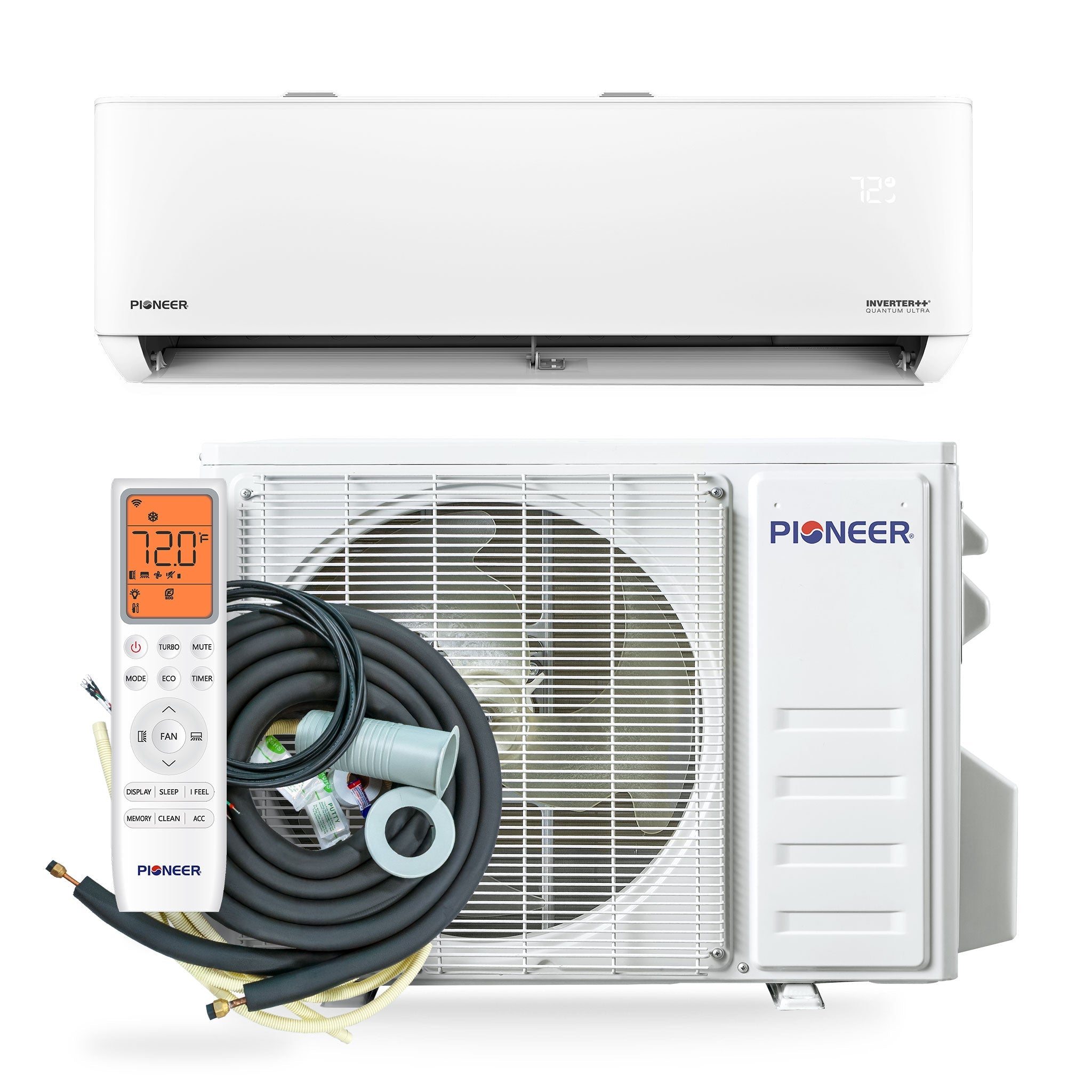 Pioneer® Quantum Ultra™ 12,000 BTU 24 SEER2 230V High-Wall Ductless Energy-Star Mini-Split Air Conditioner Inverter Heat Pump Full Set
