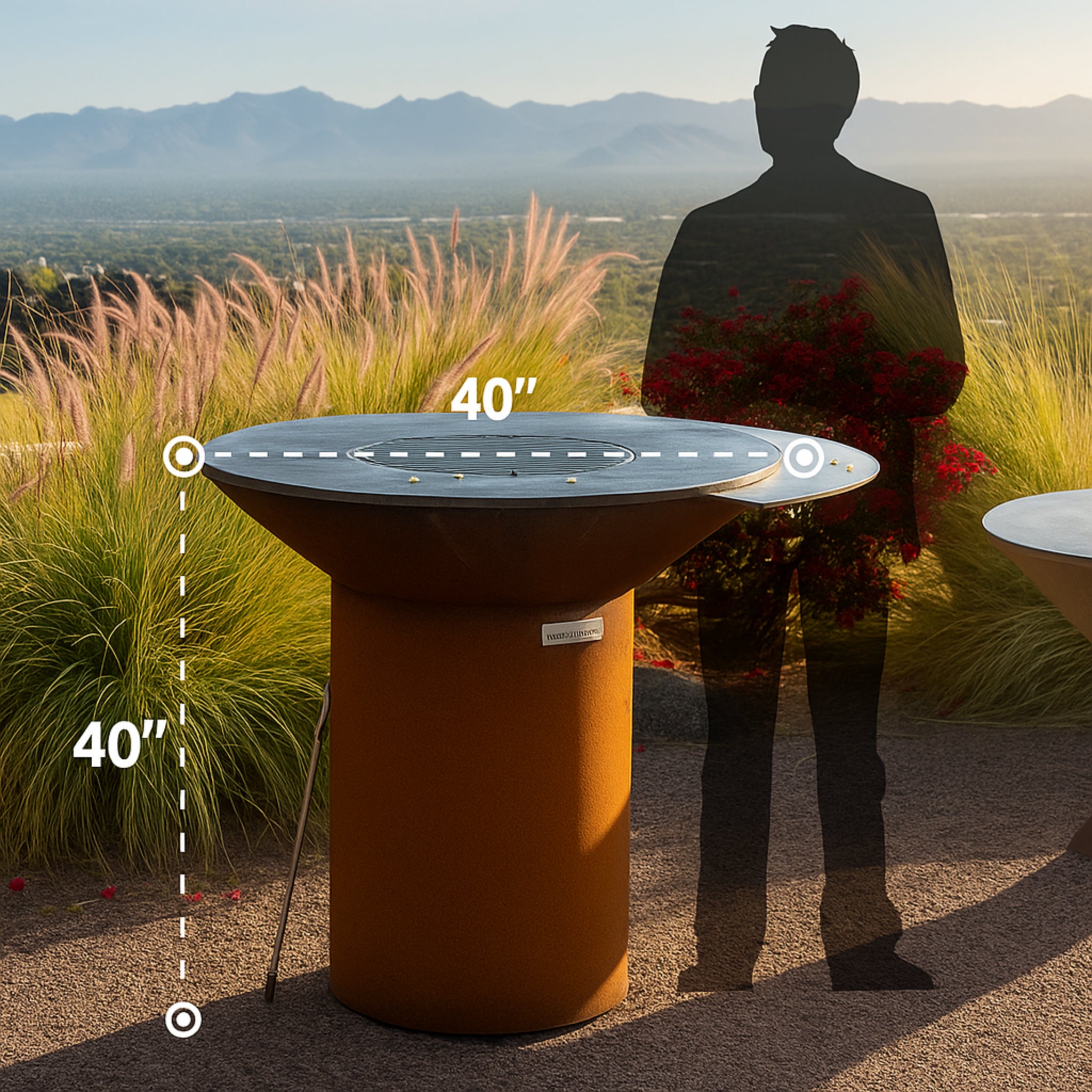 Arteflame Classic 40″ — Round Base Flat-Top Grill & Fire Bowl (CORTEN Steel)