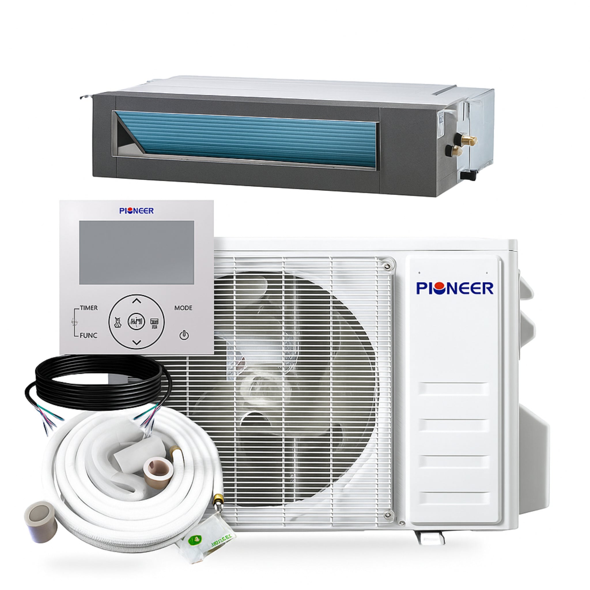 Pioneer® Quantum Ultra™ 9,000 BTU 20.5 SEER2 230V Ceiling Concealed Ducted Mini-Split Air Conditioner Inverter Heat Pump Full Set