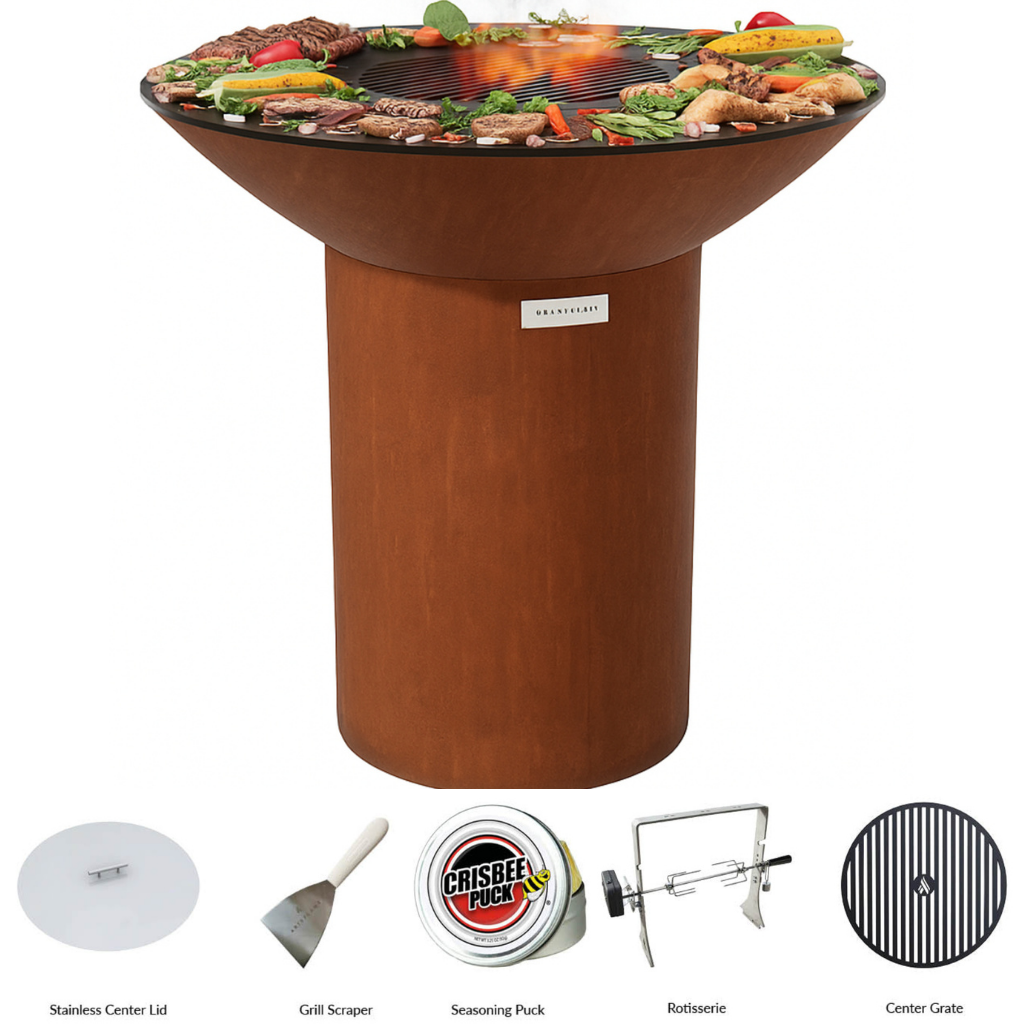 40″ Round Base Flat-Top Grill & Fire Bowl (CORTEN Steel)