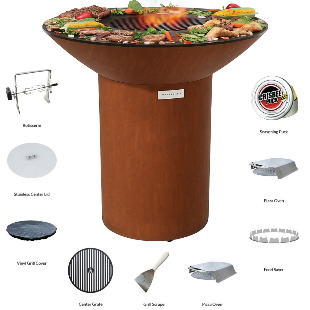 40″ Round Base Flat-Top Grill & Fire Bowl (CORTEN Steel)