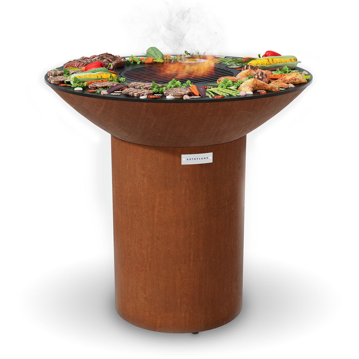 40″ Round Base Flat-Top Grill & Fire Bowl (CORTEN Steel)