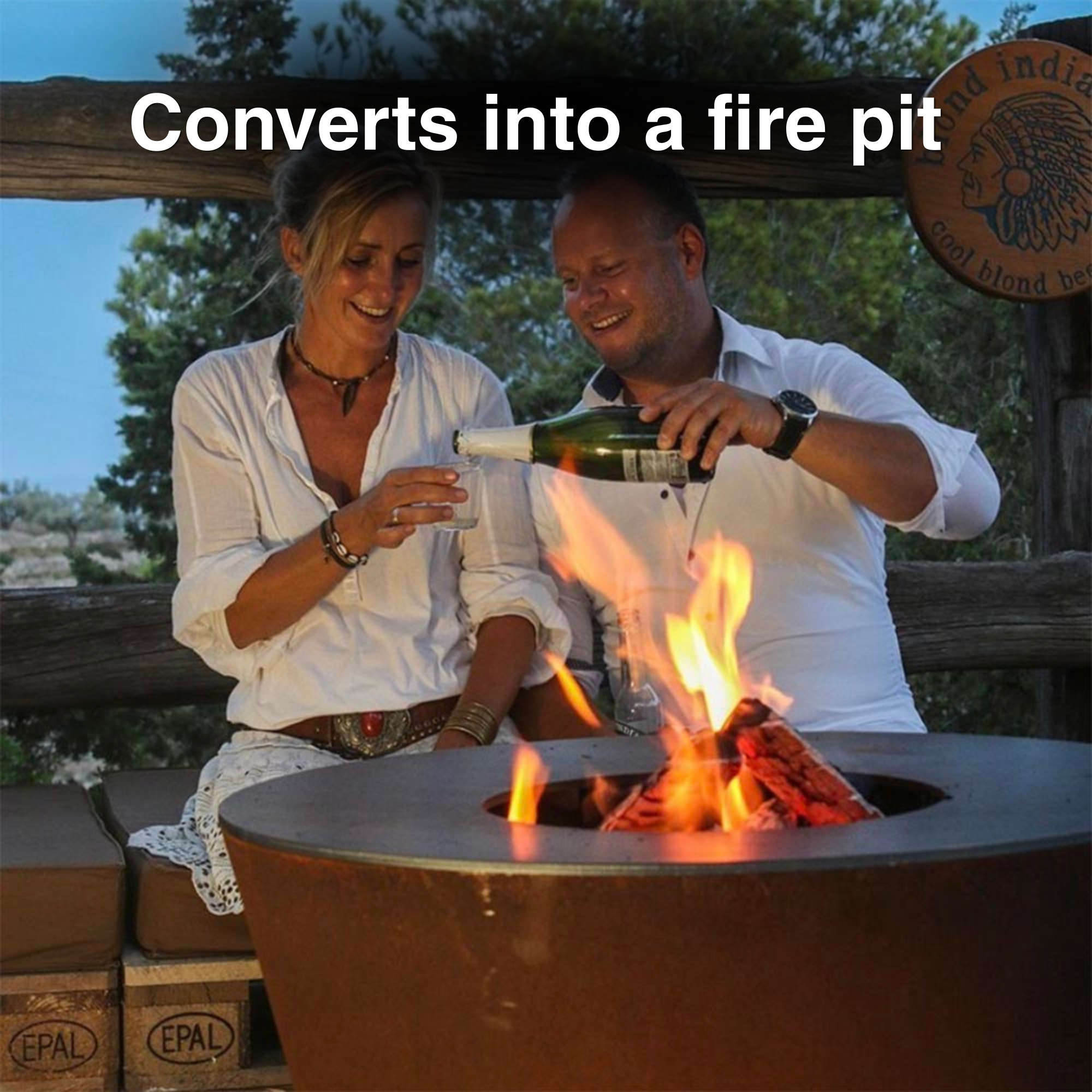 40″ Round Base Flat-Top Grill & Fire Bowl (CORTEN Steel)