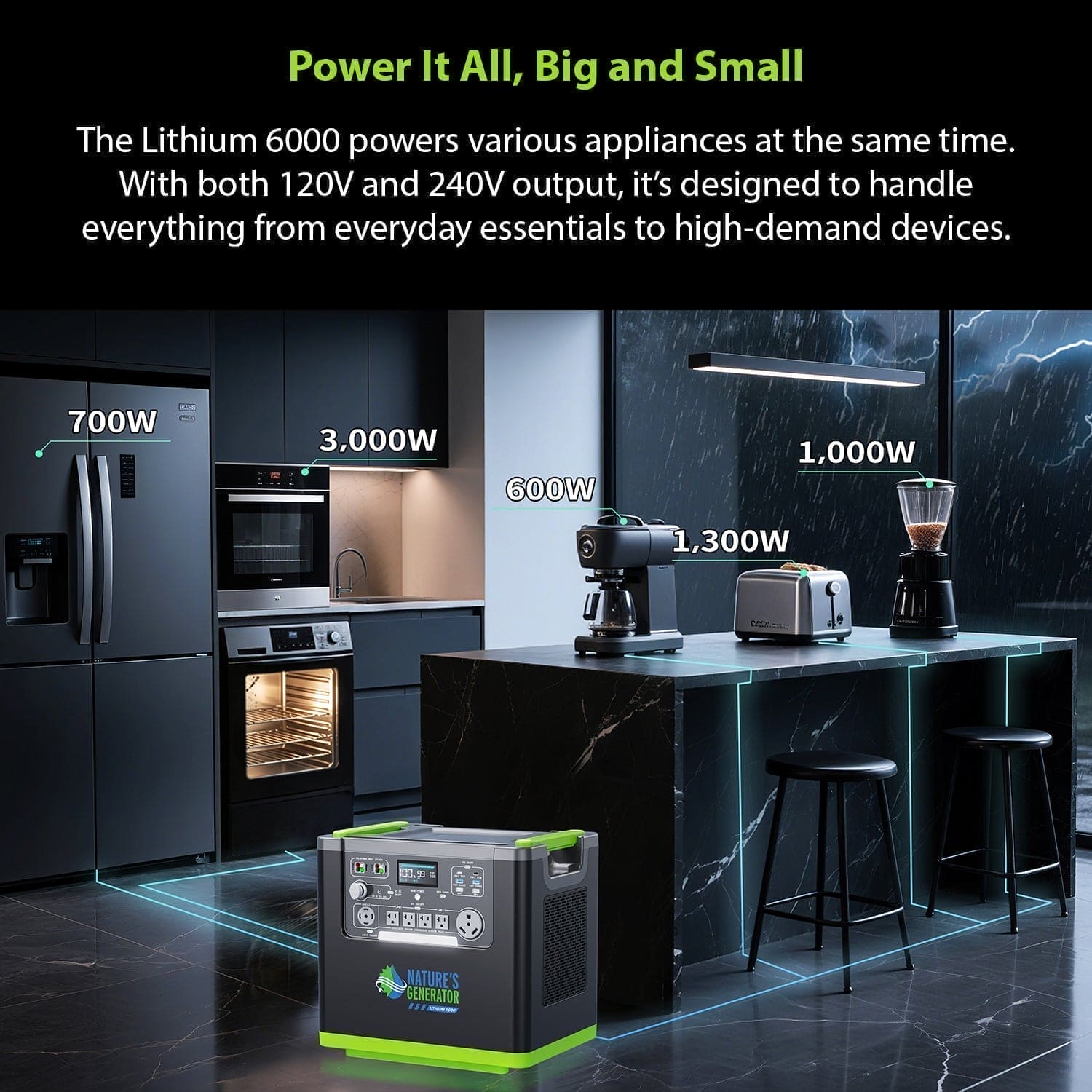 Nature's Generator Lithium 6000 with Solar Panels and Wind Turbine